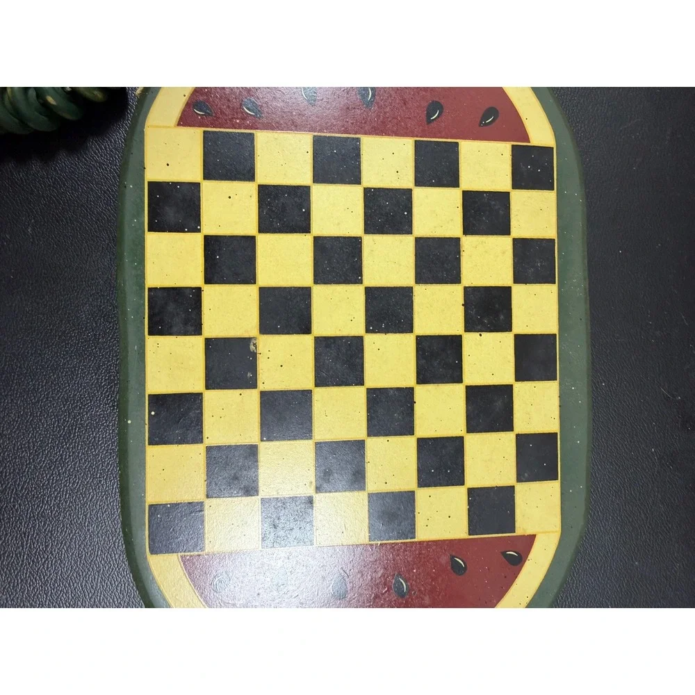 VTG Watermelon Checkerboard game wood Decor hand painted Folk Art cottage core